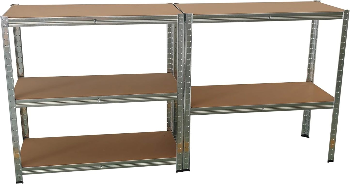 Pack 2 Estanterías Metálicas 180×90×40 cm | 5 Baldas MDF Ajustables, Acero Galvanizado para Garaje y Trastero