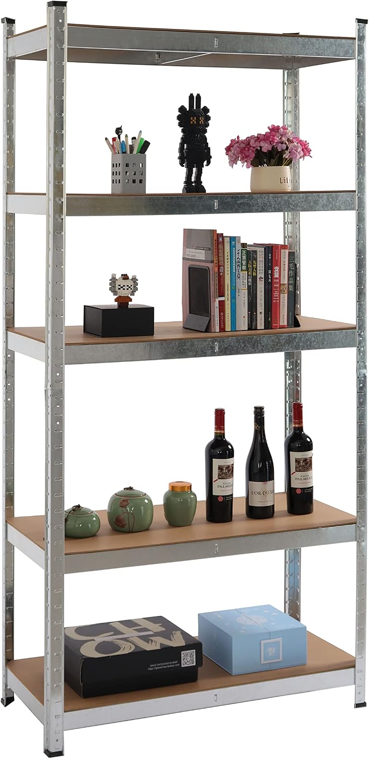 Pack 2 Estanterías Metálicas 180×90×40 cm | 5 Baldas MDF Ajustables, Acero Galvanizado para Garaje y Trastero