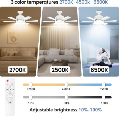 Ventilateur de Plafond LED 2 en 1 – Télécommande, 3 Vitesses et 3 Couleurs