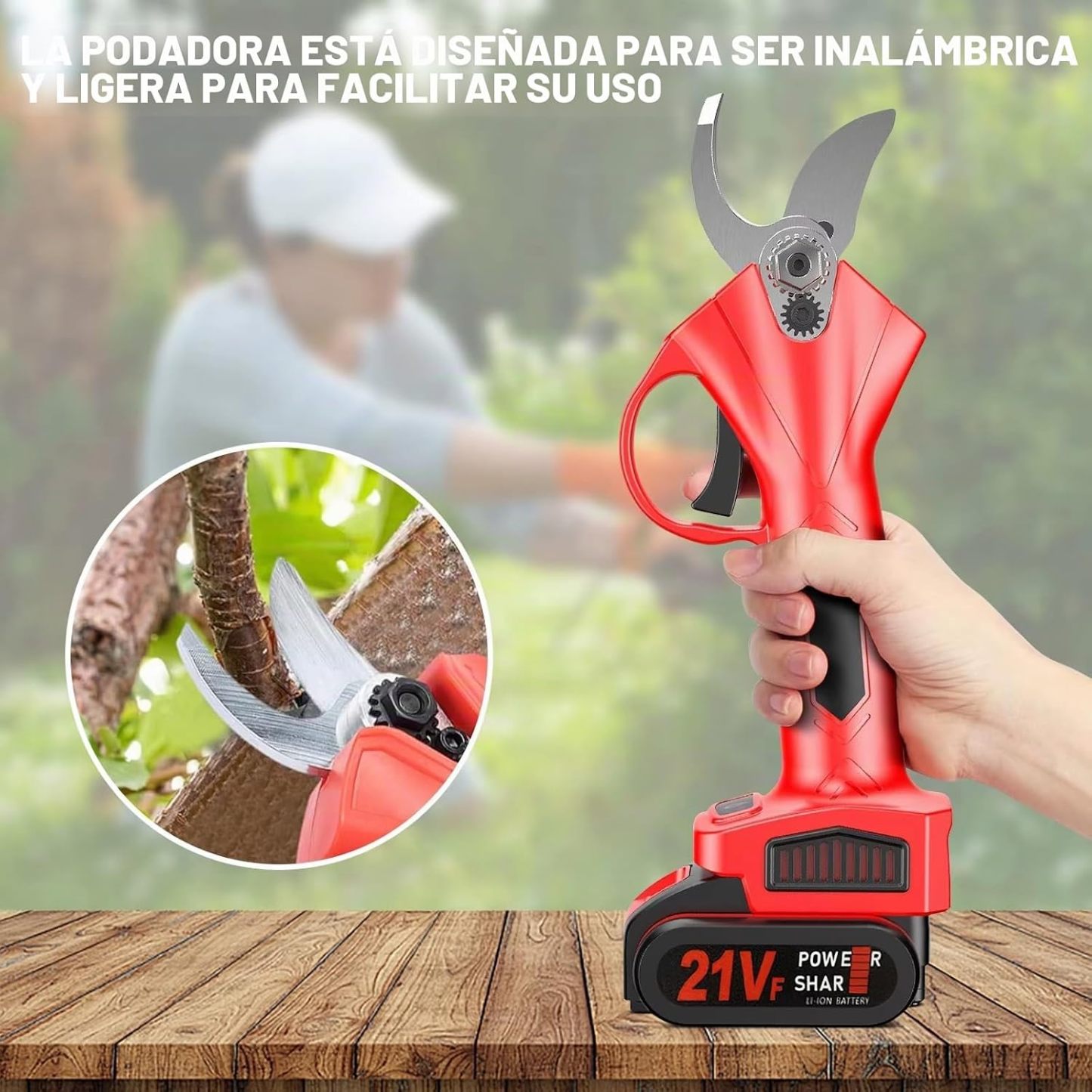 Tijeras de Poda Eléctricas 21V Inalámbricas | Motor Sin Escobillas, Batería de Litio Recargable para Jardín