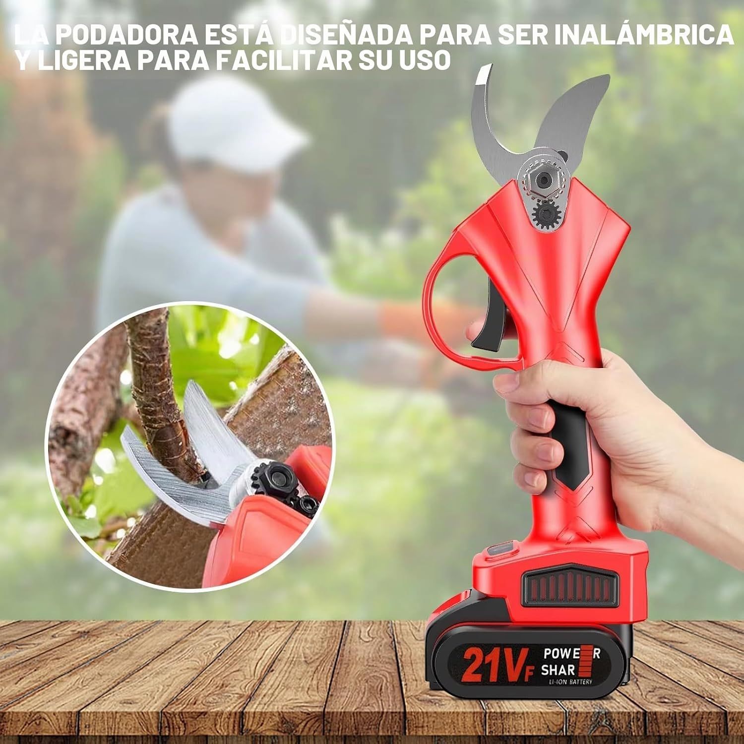 Tijeras de Poda Eléctricas 21V Inalámbricas | Motor Sin Escobillas, Batería de Litio Recargable para Jardín