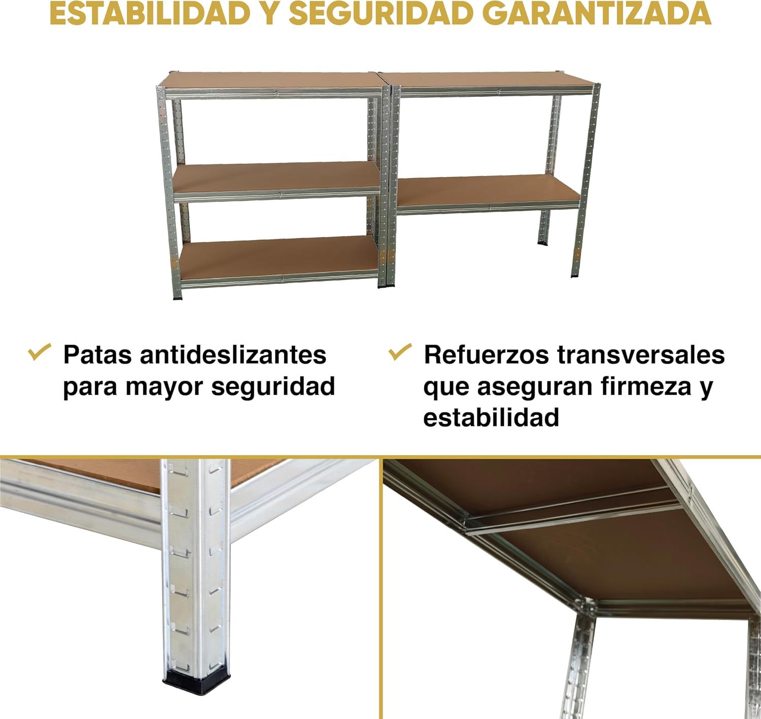 Pack 2 Estanterías Metálicas 180×90×40 cm | 5 Baldas MDF Ajustables, Acero Galvanizado para Garaje y Trastero