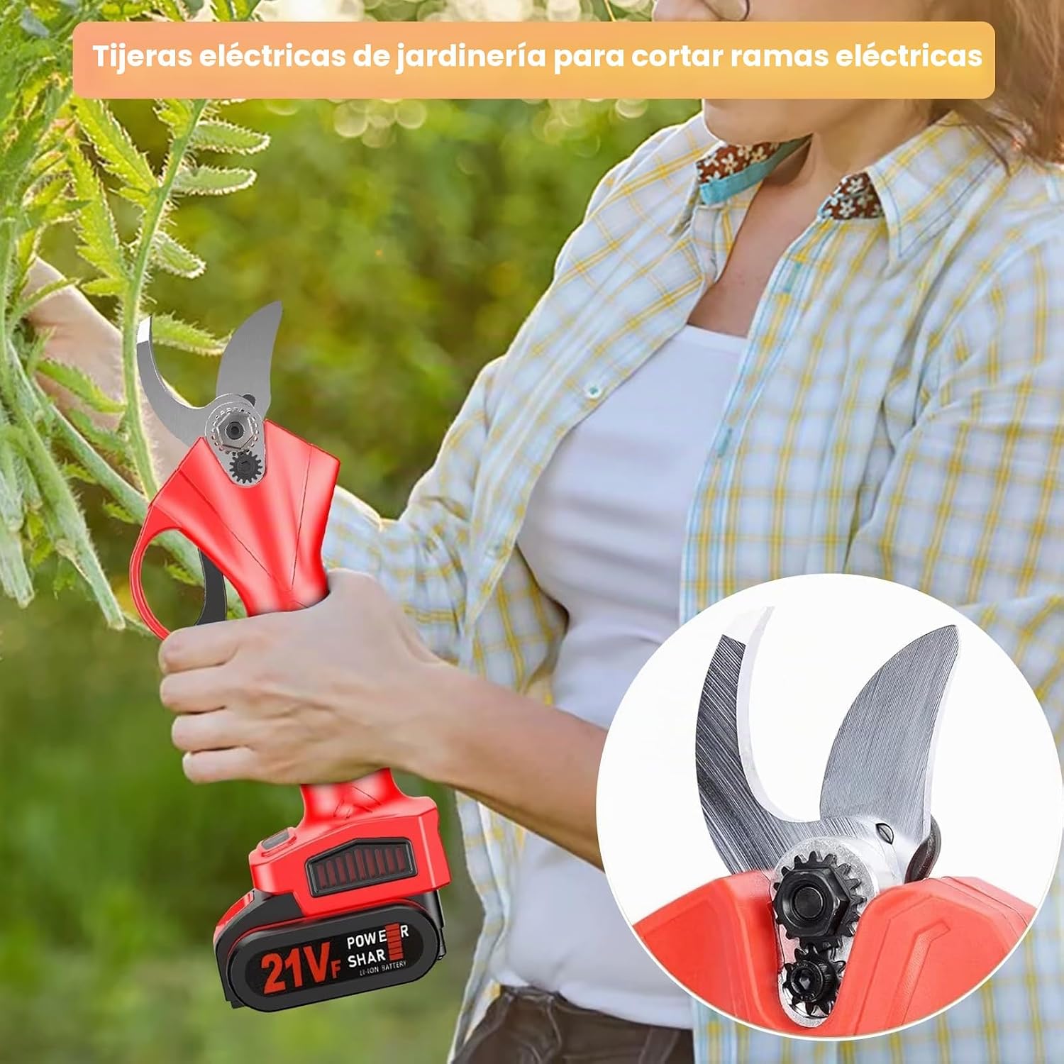 Tijeras de Poda Eléctricas 21V Inalámbricas | Motor Sin Escobillas, Batería de Litio Recargable para Jardín