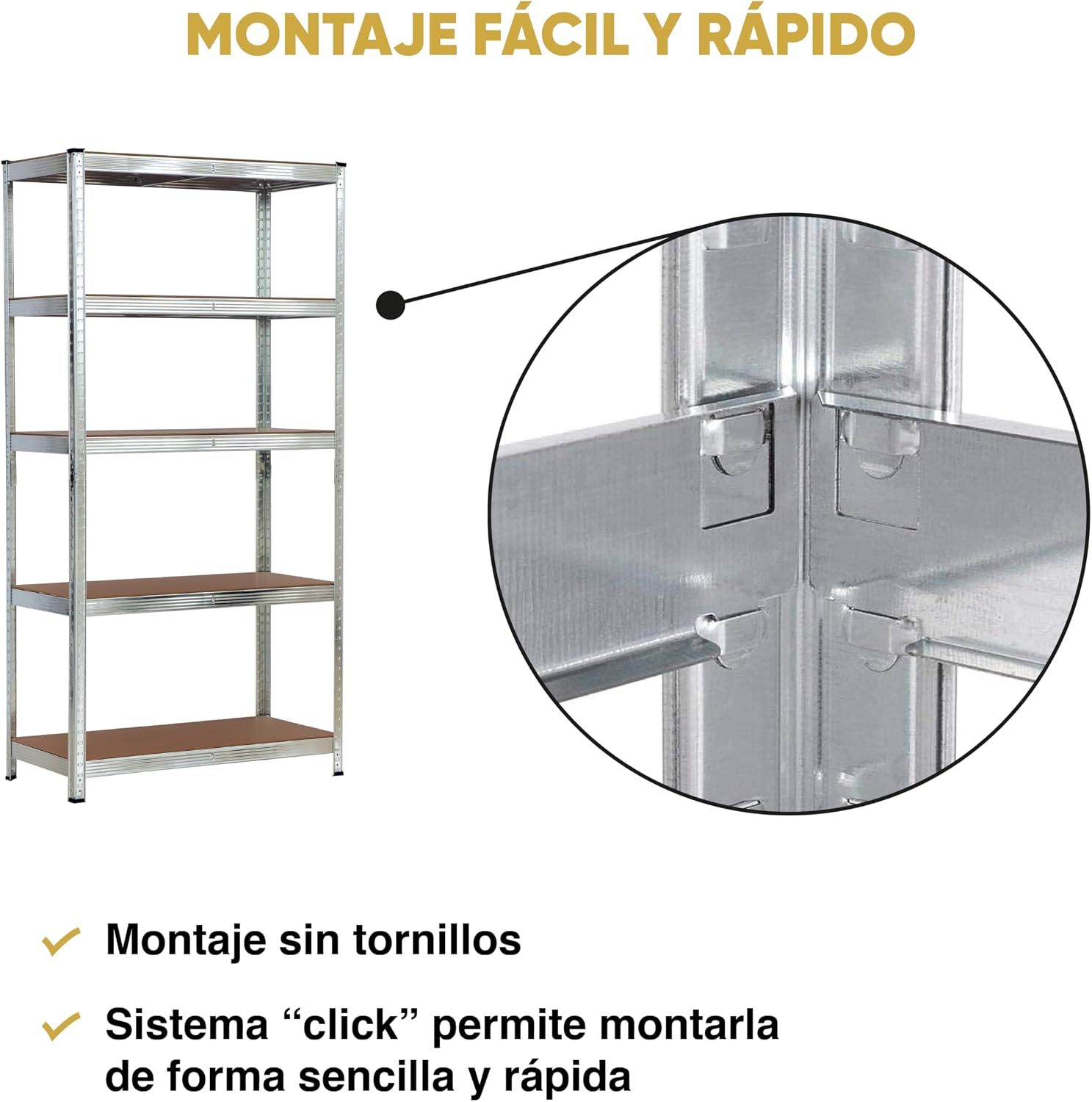 Pack 2 Estanterías Metálicas 180×90×40 cm | 5 Baldas MDF Ajustables, Acero Galvanizado para Garaje y Trastero