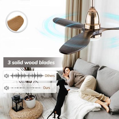 Ventilador de Techo con Luz LED | 3 Aspas de Madera, 6 Velocidades y Control APP + Mando