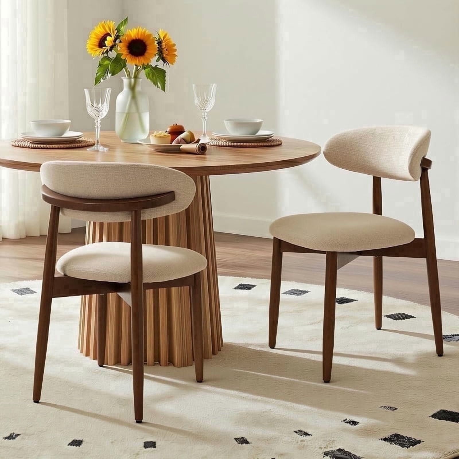 Lot de 2 Chaises Scandinaves Beige, Assise Confortable, Pieds en Bois, pour Salle à Manger et Cuisine
