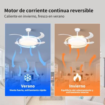 Ventilador de Techo con Luz LED y Mando a Distancia | Motor DC Silencioso, Aspas Retráctiles, 6 Velocidades y Temporizador