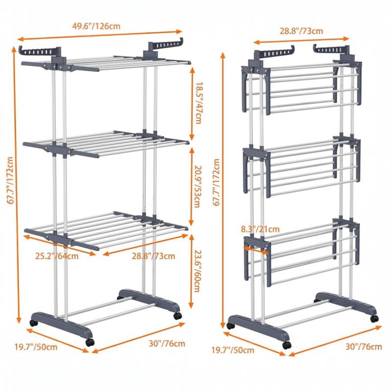 Tendedero de Ropa Plegable de 4 Niveles | Acero Inoxidable, con Ruedas y Gran Capacidad de Secado