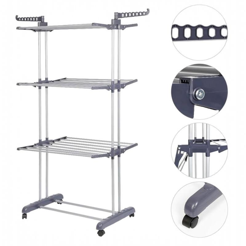 Tendedero de Ropa Plegable de 4 Niveles | Acero Inoxidable, con Ruedas y Gran Capacidad de Secado
