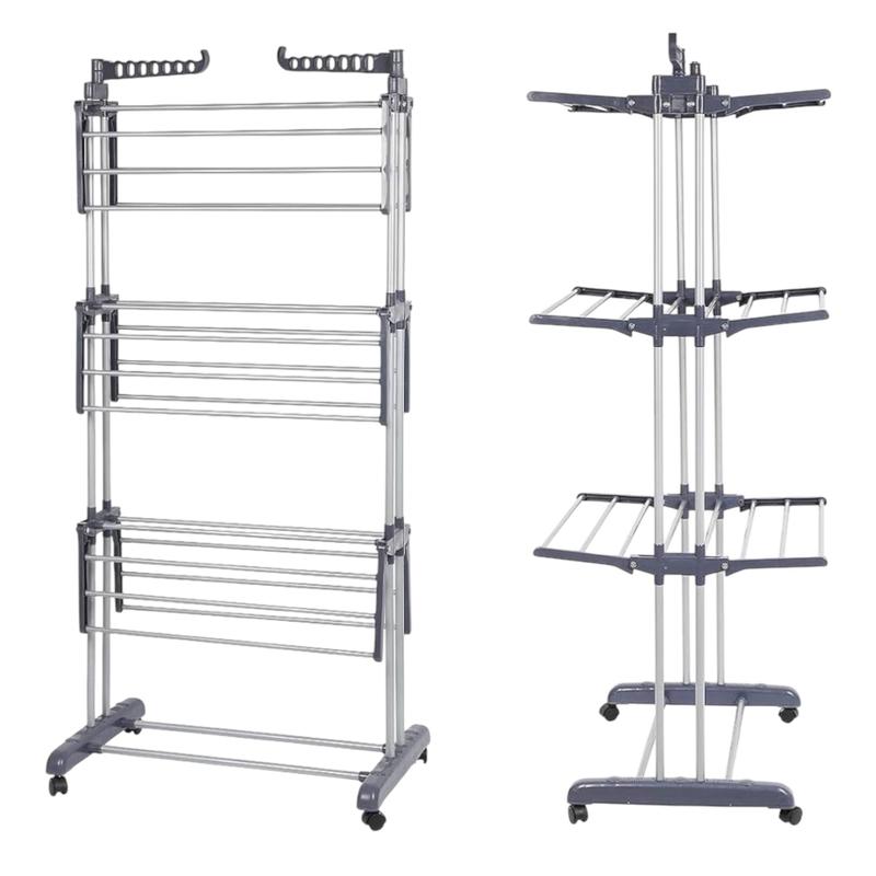 Tendedero de Ropa Plegable de 4 Niveles | Acero Inoxidable, con Ruedas y Gran Capacidad de Secado