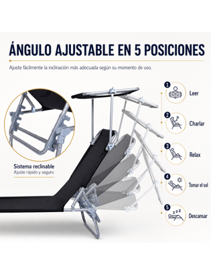 Pack de 2 Tumbonas Plegables con Parasol Ajustable | Reclinables, Aluminio y Textilene para Playa y Piscina