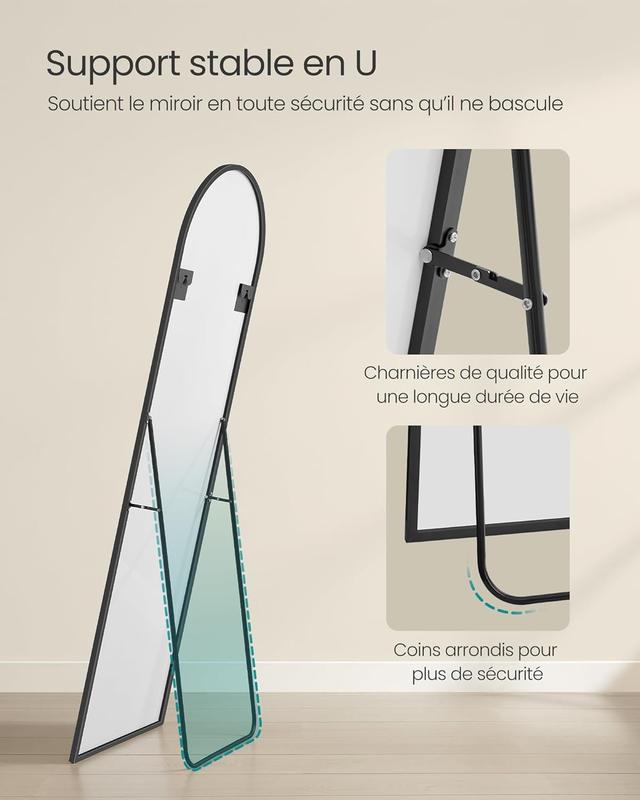 Miroir Intégral sur Pied ou Mural – Cadre Aluminium et Verre Trempé