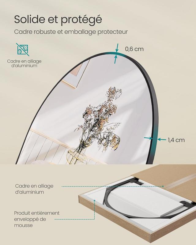 Miroir Intégral sur Pied ou Mural – Cadre Aluminium et Verre Trempé