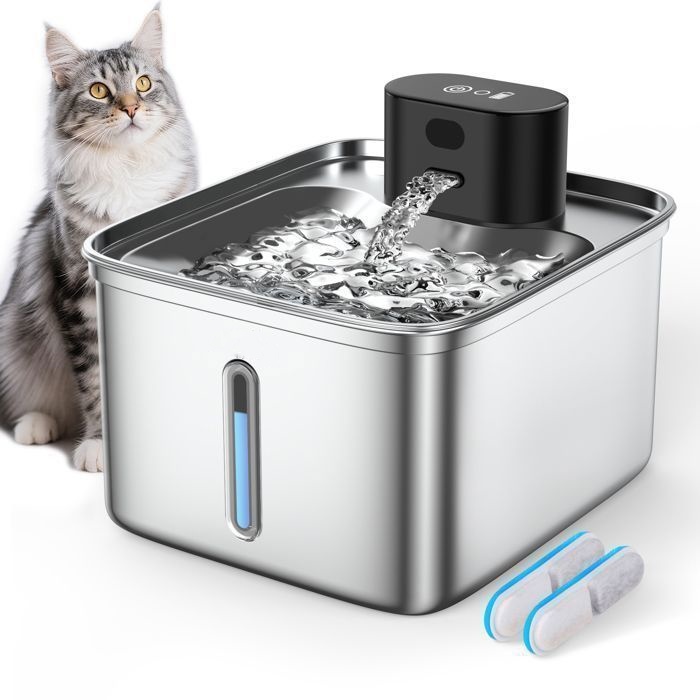Fontaine à Eau pour Chat 3,5 L – Inox, Sans Fil, Détection de Mouvement