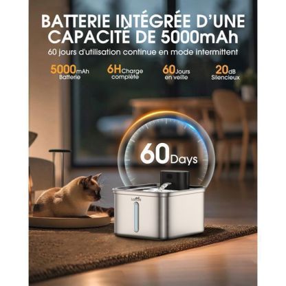 Fontaine à Eau pour Chat 3,5 L – Inox, Sans Fil, Détection de Mouvement