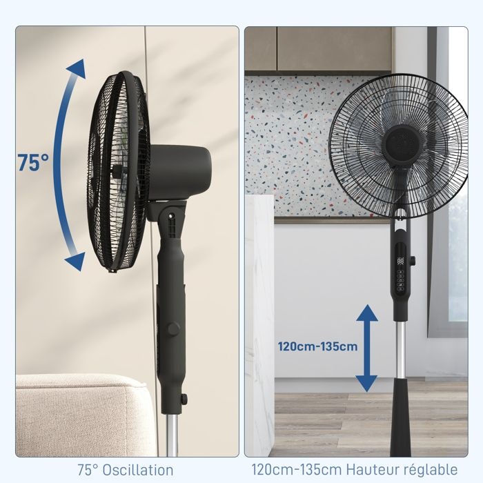 Ventilateur sur Pied 50 cm – 75 W, Puissant et Silencieux