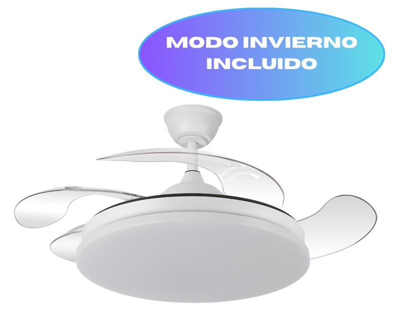 Ventilateur de plafond DC 107 cm 59 W avec pales rétractables, télécommande, minuterie, variateur d’intensité, fonction mémoire, silencieux