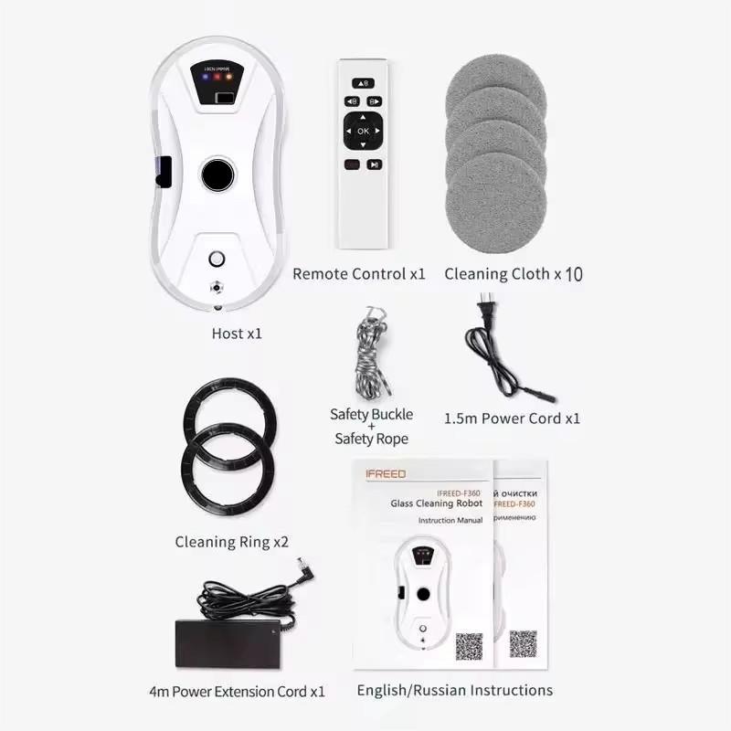 Robot Nettoyeur de Vitres Automatique avec Pulvérisation, Aspiration 5600 Pa, Navigation Intelligente, Télécommande, 10 Chiffons Inclus