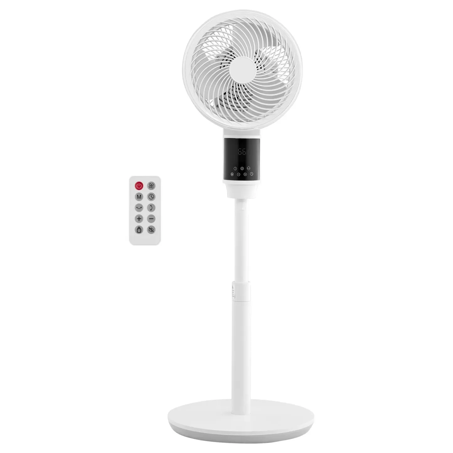Ventilateur sur Pied 23 cm, Moteur CC Silencieux, Télécommande, Oscillation 80°, 9 Vitesses, 4 Modes, Minuterie 24 h, Hauteur Réglable, Blanc
