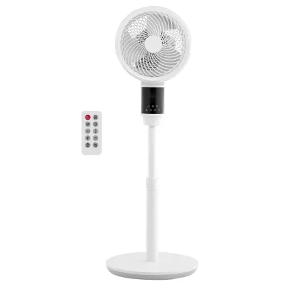 Ventilateur sur Pied 23 cm, Moteur CC Silencieux, Télécommande, Oscillation 80°, 9 Vitesses, 4 Modes, Minuterie 24 h, Hauteur Réglable, Blanc