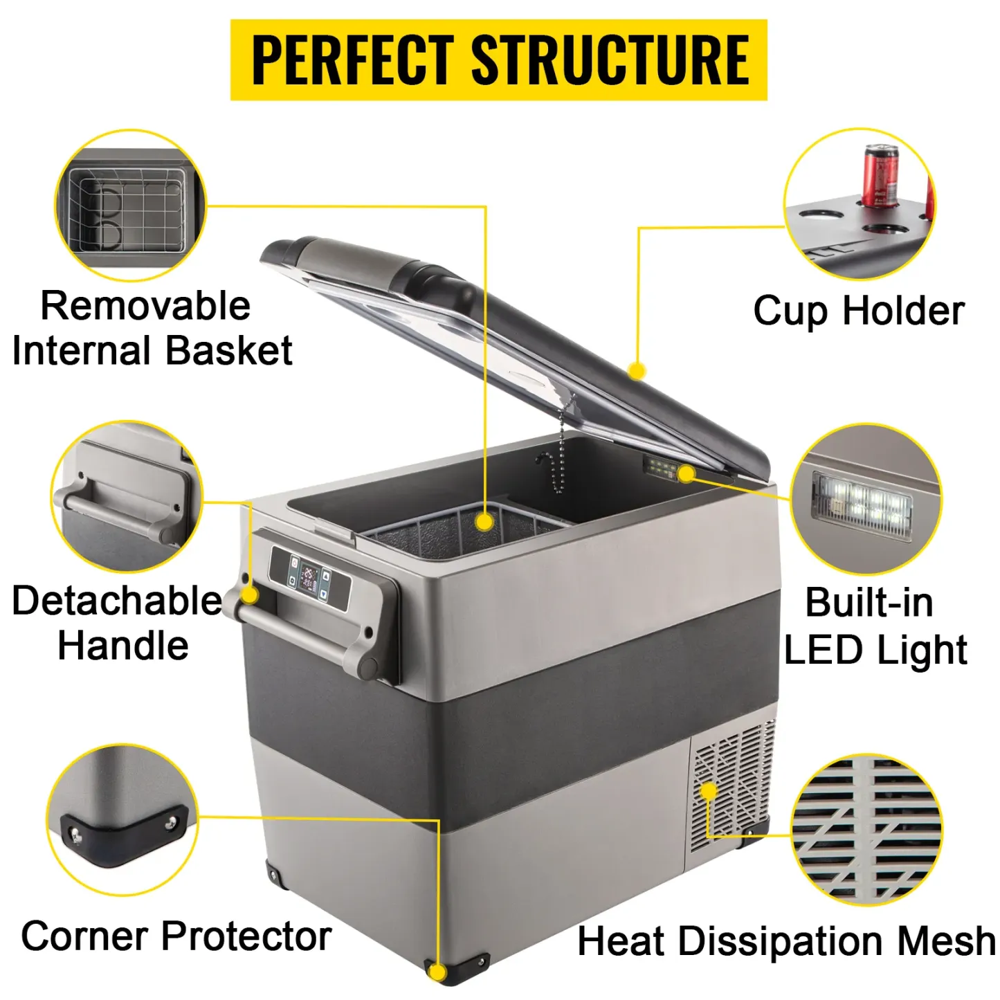 Réfrigérateur/ Congélateur Portable 12 V, Mini Glacière Électrique 45 W, Compatible AC/DC, pour Voiture, Camping, Voyage et Maison