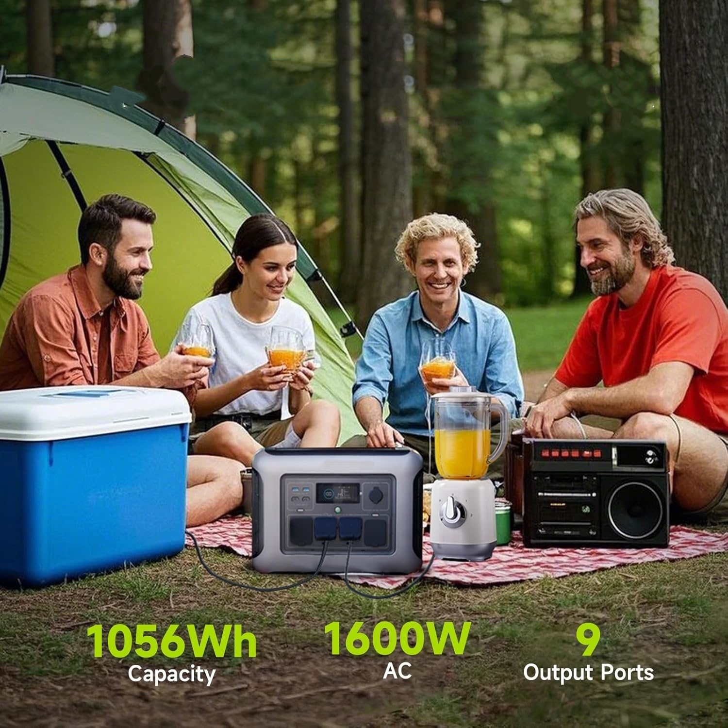 Estación de Energía Portátil 1600W 1056Wh | Batería LiFePO4, Carga Rápida, UPS 15ms y Generador Solar