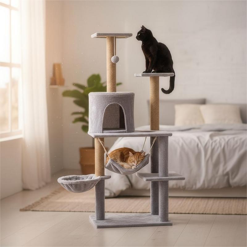 Árbol para Gatos 125 cm 3 en 1 | Cueva, Hamaca y Rascador