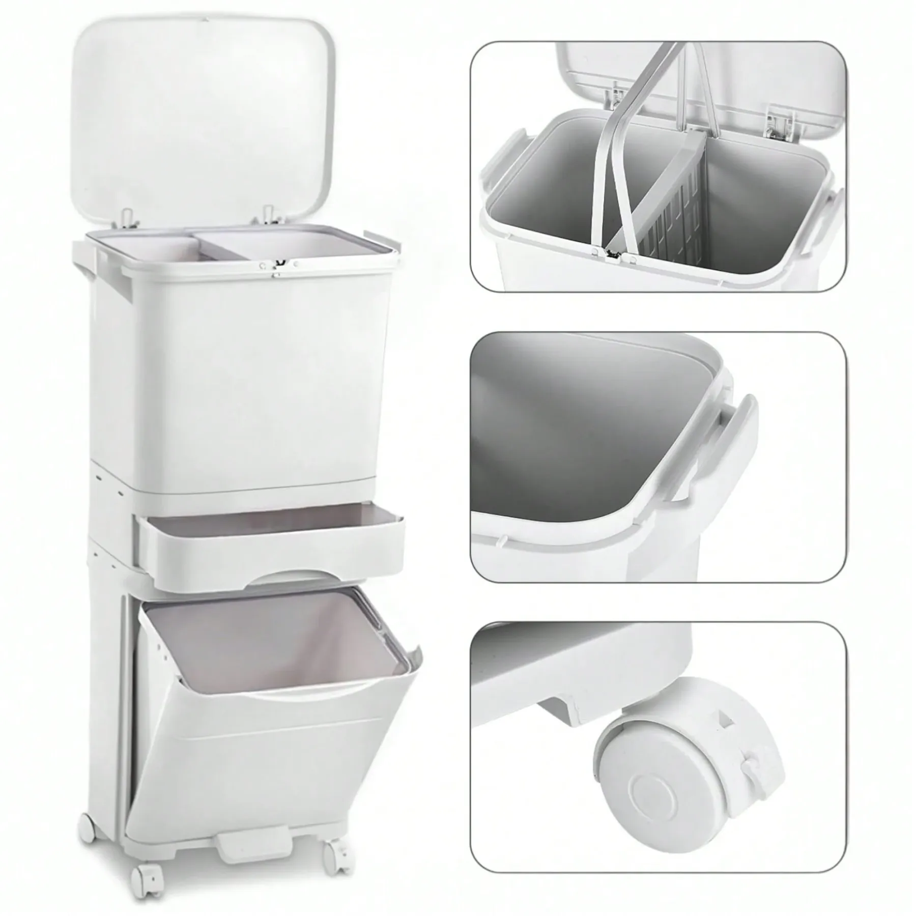 Cubo de Basura con 3 Compartimentos 43,2 L | Reciclaje y Pedal