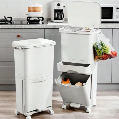 Cubo de Basura con 3 Compartimentos 43,2 L | Reciclaje y Pedal