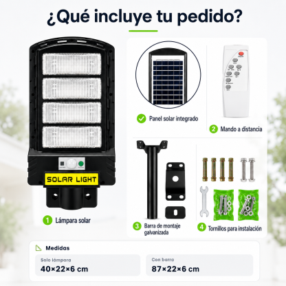 Lámpara Solar LED 1000W con Mando a Distancia y Soporte Galvanizado | Iluminación Exterior