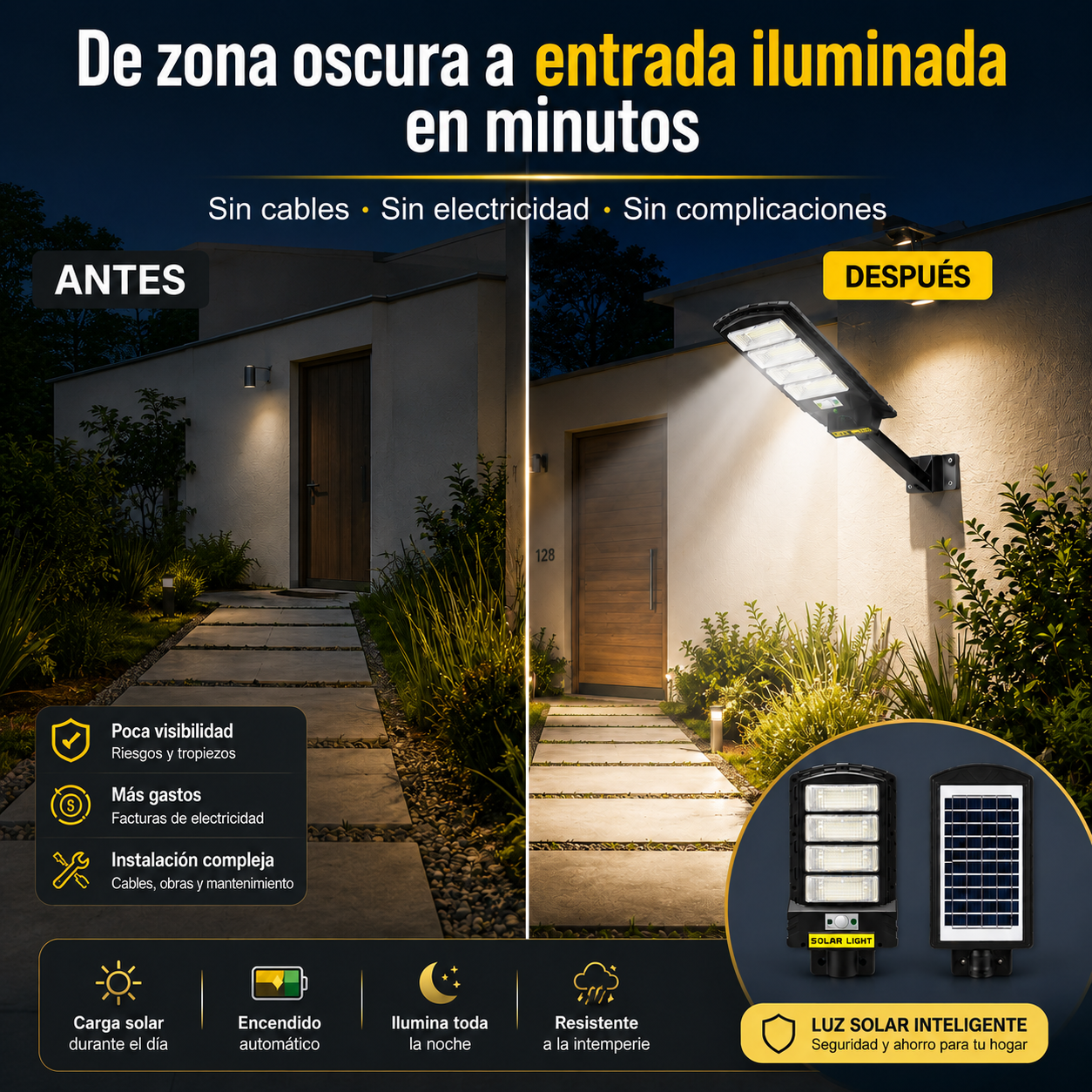 Lámpara Solar LED 1000W con Mando a Distancia y Soporte Galvanizado | Iluminación Exterior
