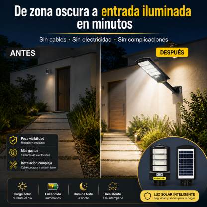 Lámpara Solar LED 1000W con Mando a Distancia y Soporte Galvanizado | Iluminación Exterior