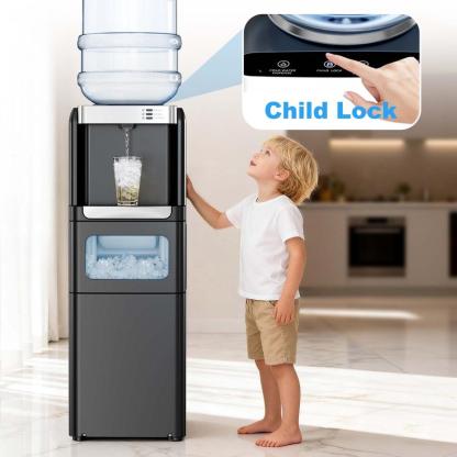 Dispensador de Agua 3 en 1 con Máquina de Hielo | Agua Fría y Caliente, Compatible con Garrafas de 3-5 Galones