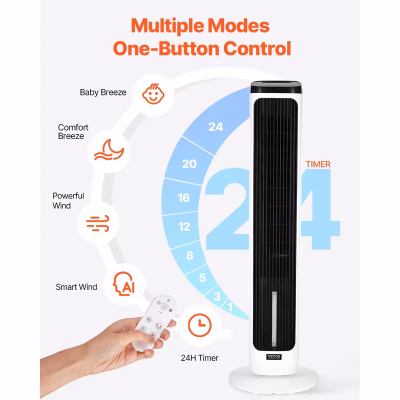   40 oscillating tower fan 24h timer 23 3ft s velocity with remote control Product details 7