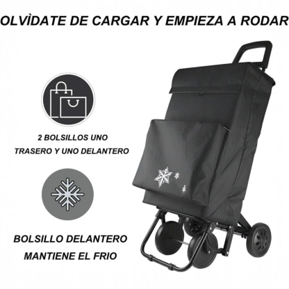 Carrito de Compra Plegable con Bolsa Térmica | 40L, 4 Ruedas, Impermeable y Ligero