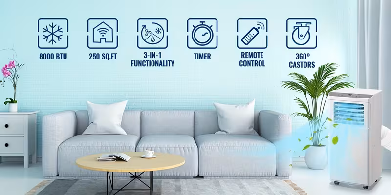 portable air conditioner 8000 btu remote control fan mode 250sq ft 24 hour timer 2 fan speed for bedroom office home dorm Product details 0