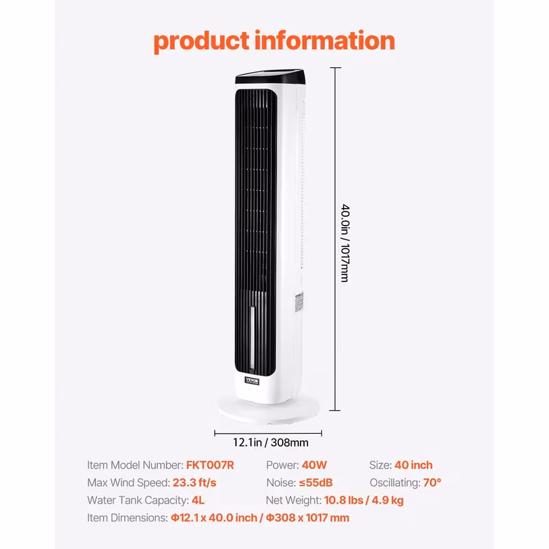   40 oscillating tower fan 24h timer 23 3ft s velocity with remote control Product details 8