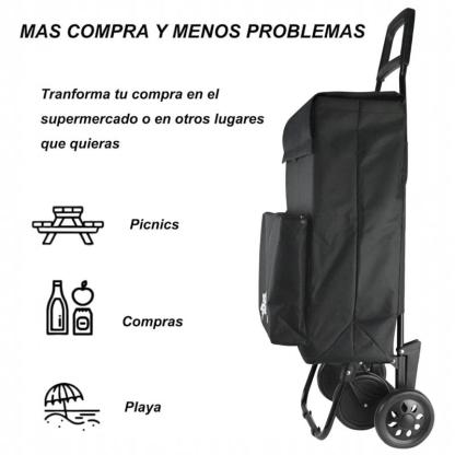 Carrito de Compra Plegable con Bolsa Térmica | 40L, 4 Ruedas, Impermeable y Ligero