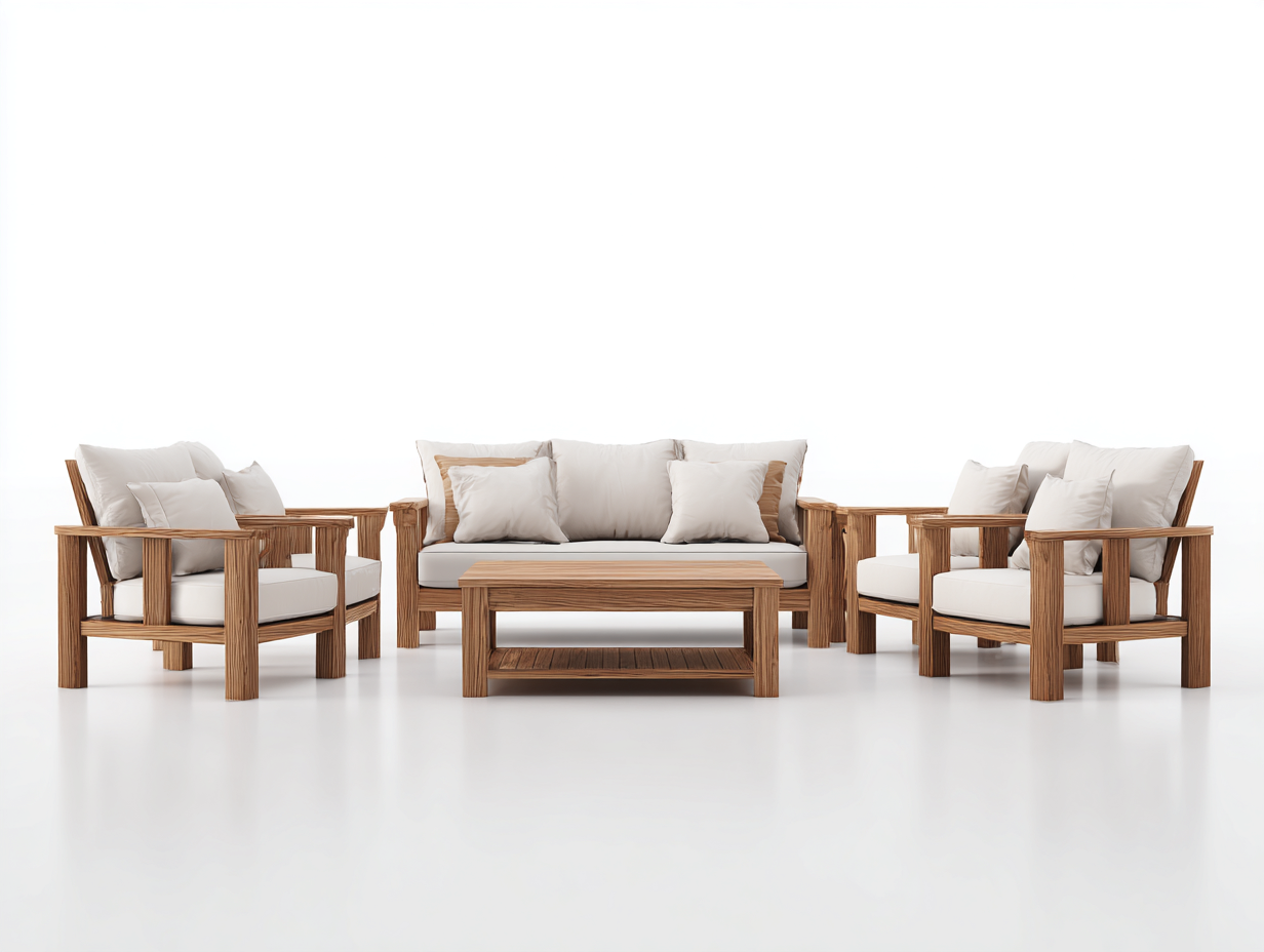 Gartensofa Set Holz und Stoff 265x78x82 cm - Natur-Weiß - modernes Design für den Garten-Solinnanest