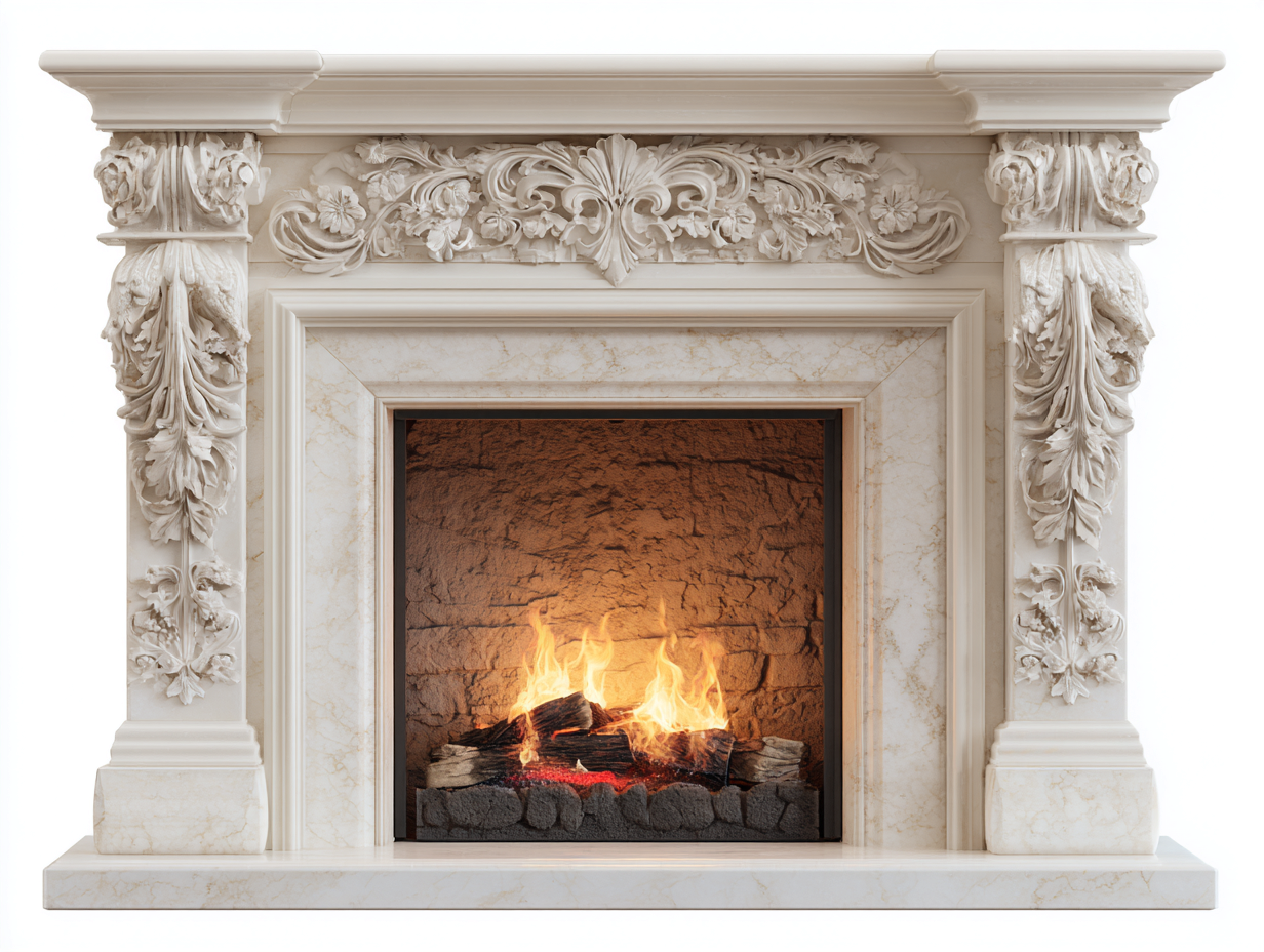 Kamin Holzwerkstoff-Marmoroptik 160x38x120 cm Weiß - klassisches Design mit Zierelementen-Solinnanest