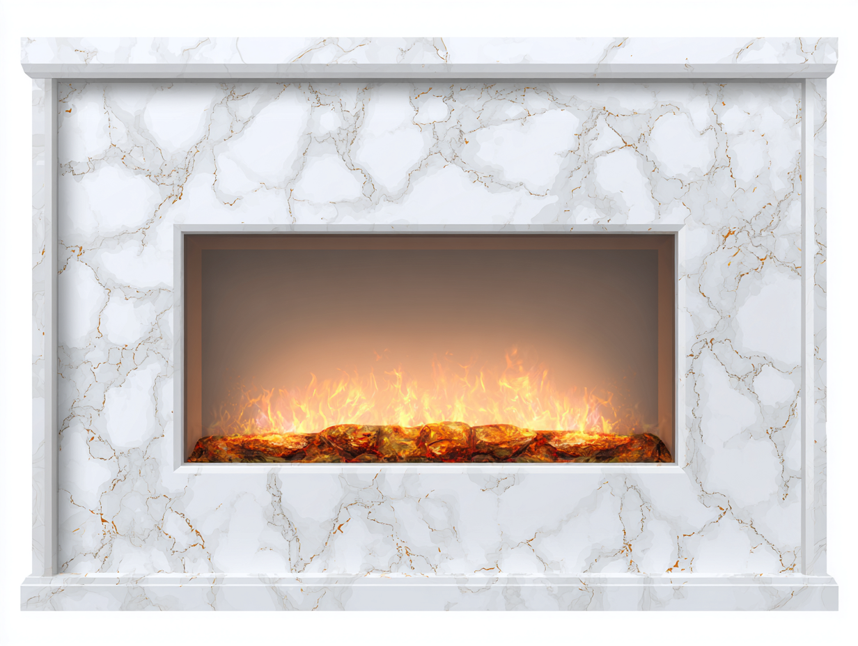 Kamin 150x30x100 cm - Kunstmarmor Weiß - mit breiter Feuerzone im modernen Design-Solinnanest