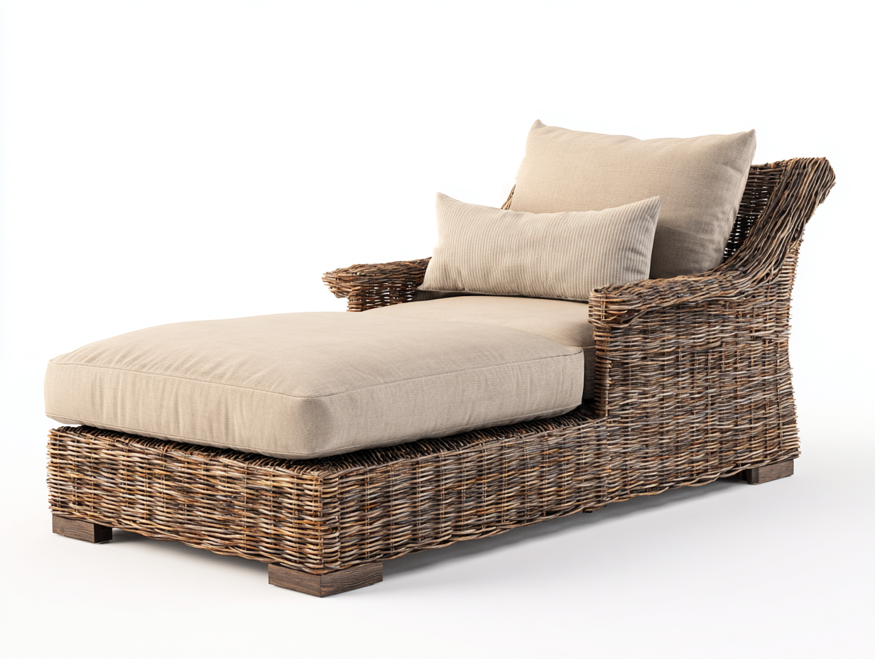 Sonnenliege aus Rattan und Stoff 190x85x88 cm - Naturbraun-Beige - geeignet für Außenbereiche - komfortables Design-Solinnanest