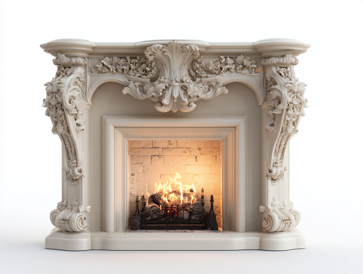 Kamin 160x40x140 cm - Kunststein-Metall - Weiß-Schwarz - freistehend - klassisches Design-Solinnanest