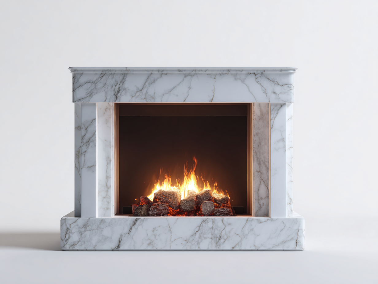 Kamin 140x35x110 cm - Kunststein-Metall - Weiß-Grau-Schwarz - freistehend - modernes Design-Solinnanest