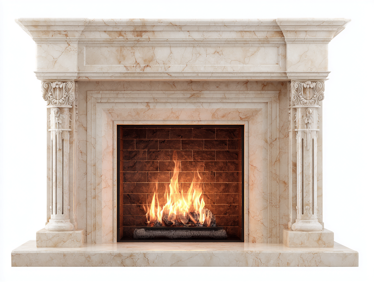 Kamin Steinoptik 168x38x122 cm - Cremeweiß - klassisches Design für das Wohnzimmer-Solinnanest