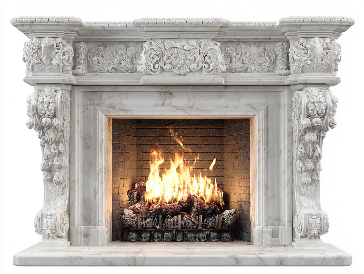 Kamin Steinoptik 176x42x128 cm - Cremeweiß - klassisches Design für das Wohnzimmer-Solinnanest