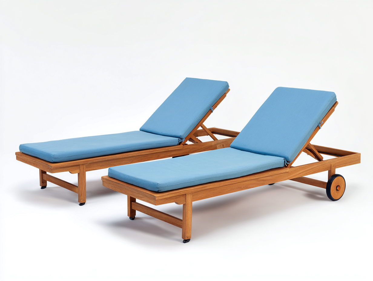 Sonnenliege Holz und Stoff 198x72x34 cm - Natur-Hellblau - 2er-Set mit verstellbarer Rückenlehne für den Garten-Solinnanest