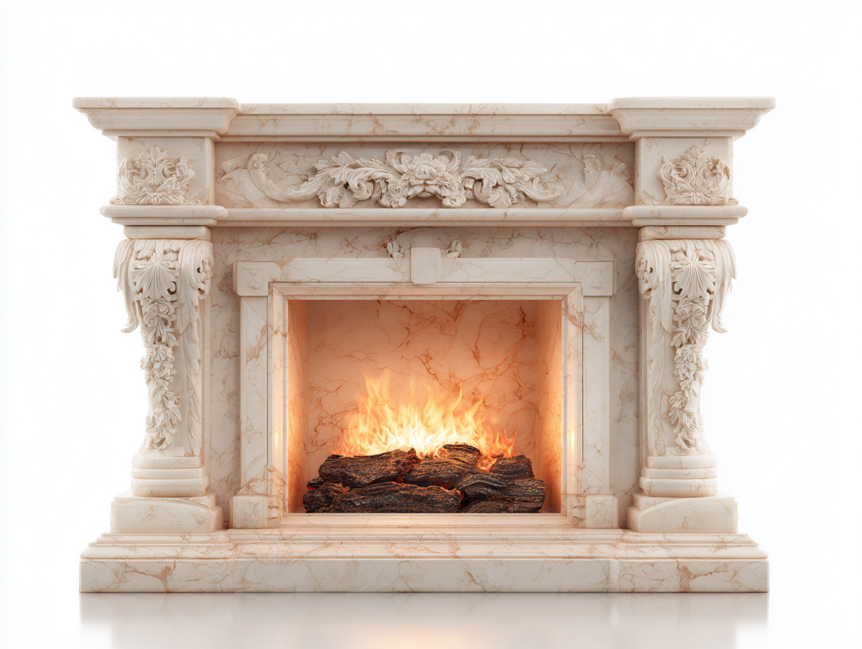 Kamin 165x38x120 cm - Kunstmarmor Cremeweiß - mit dekorativer Front im klassischen Design-Solinnanest