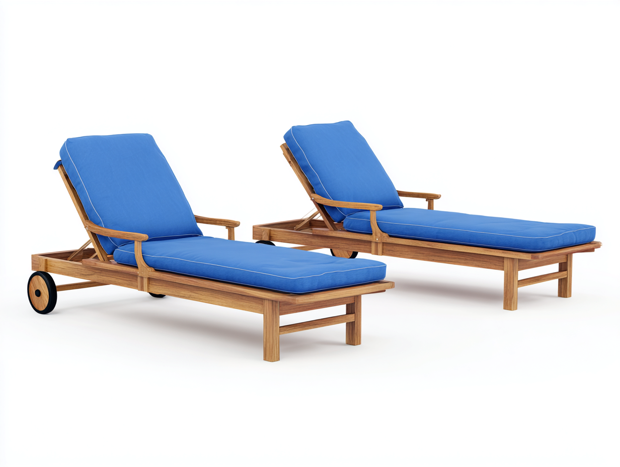 Sonnenliege 200x72x34 cm - Holz-Stoff-Kunststoff - Braun-Blau-Schwarz - 2er-Set - mit Rollen - modernes Design-Solinnanest