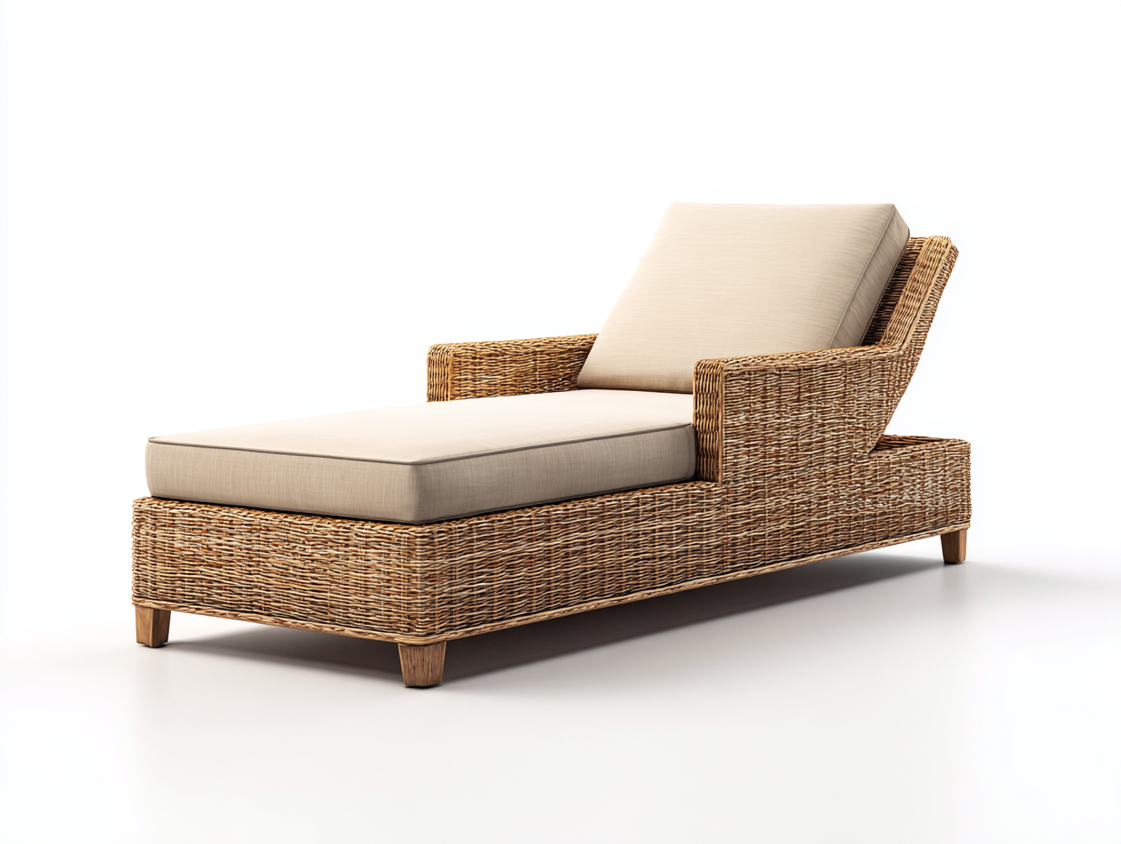 Sonnenliege Rattan und Stoff 198x74x88 cm - Natur-Beige - mit verstellbarer Rückenlehne für den Garten-Solinnanest